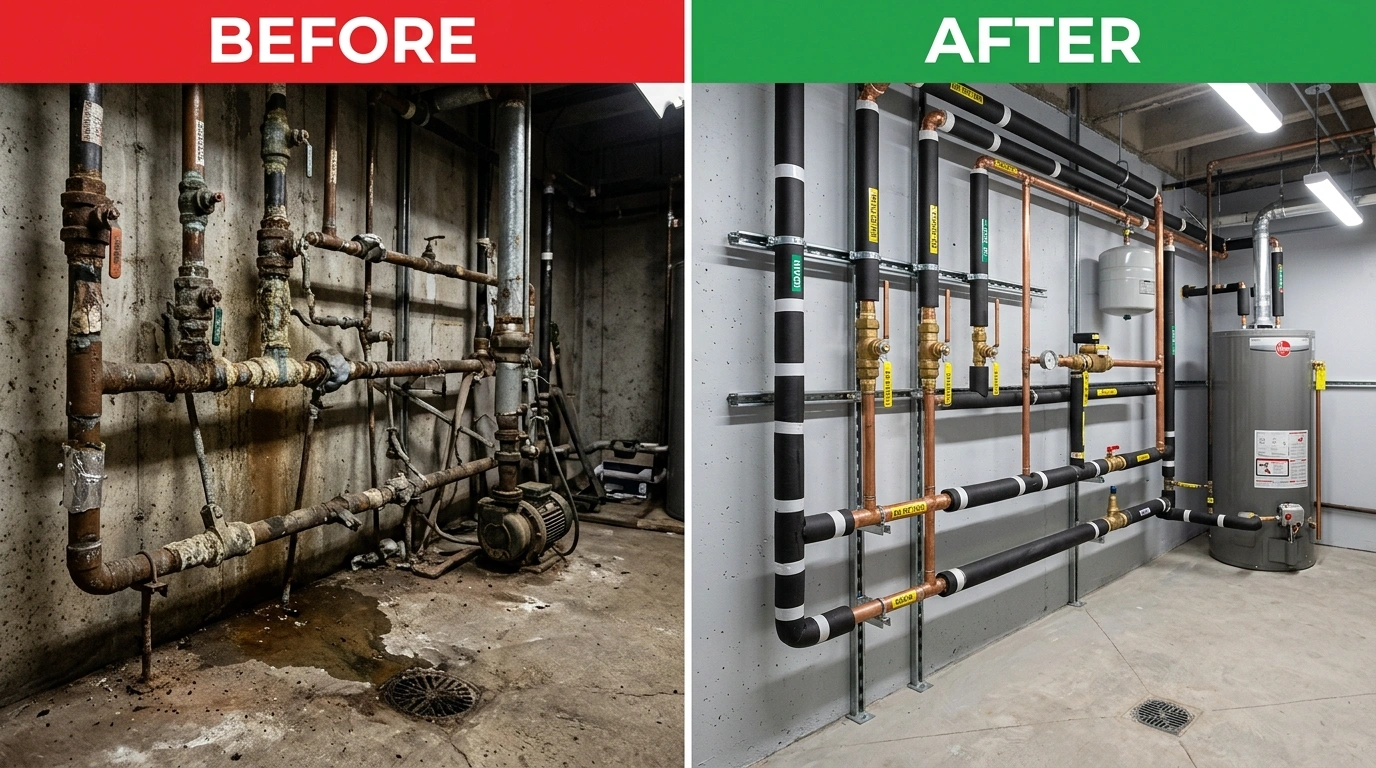 Commercial Pipe Repiping Before and After - Cummer Jack Plumbing Jacksonville FL