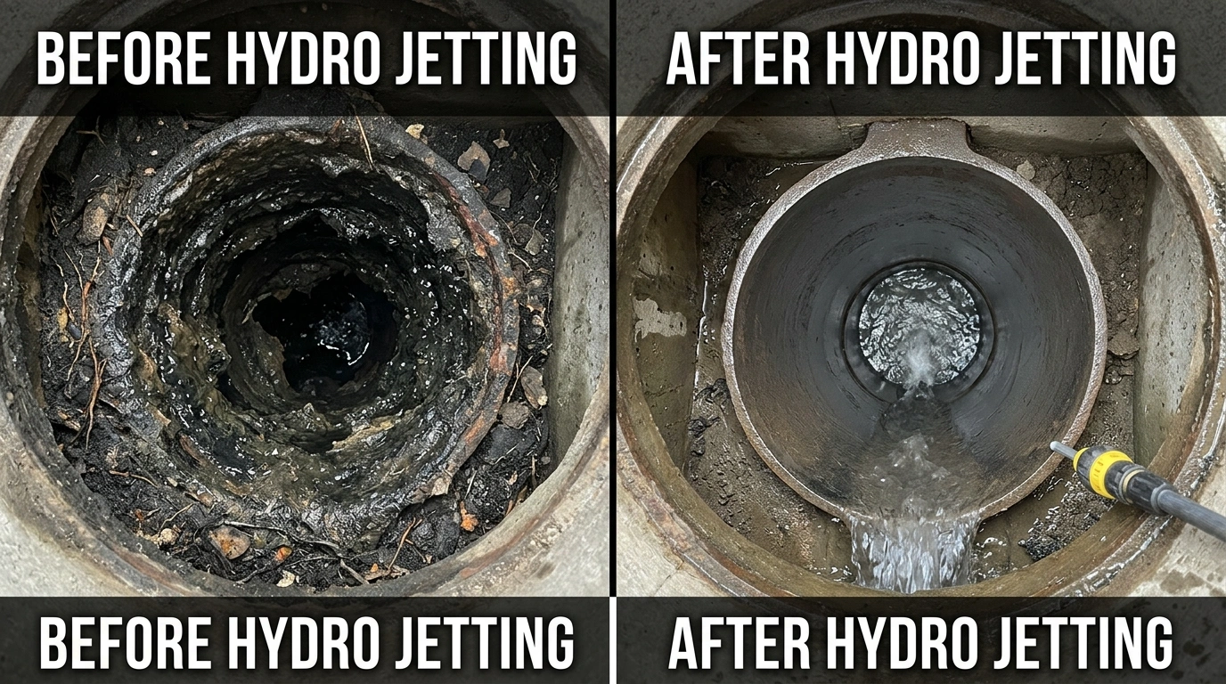 Before and After Hydro Jetting Results Jacksonville FL - Root Removal and Grease Cleaning by Cummer Jack Plumbing