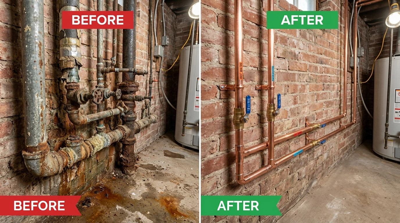 Before and After Pipe Repiping in Jacksonville FL — Galvanized to PEX-A Replacement by Cummer Jack Plumbing