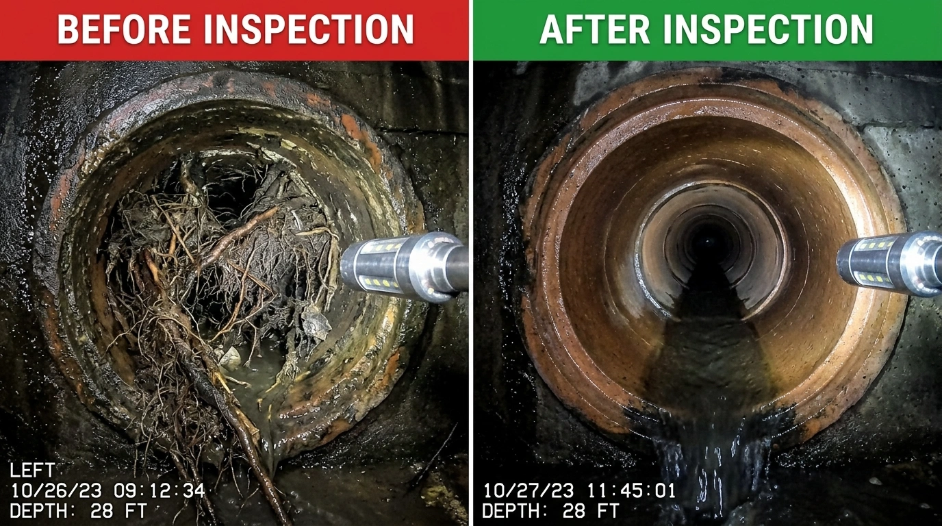 Sewer Camera Inspection Before and After Results - Jacksonville FL - Cummer Jack Plumbing