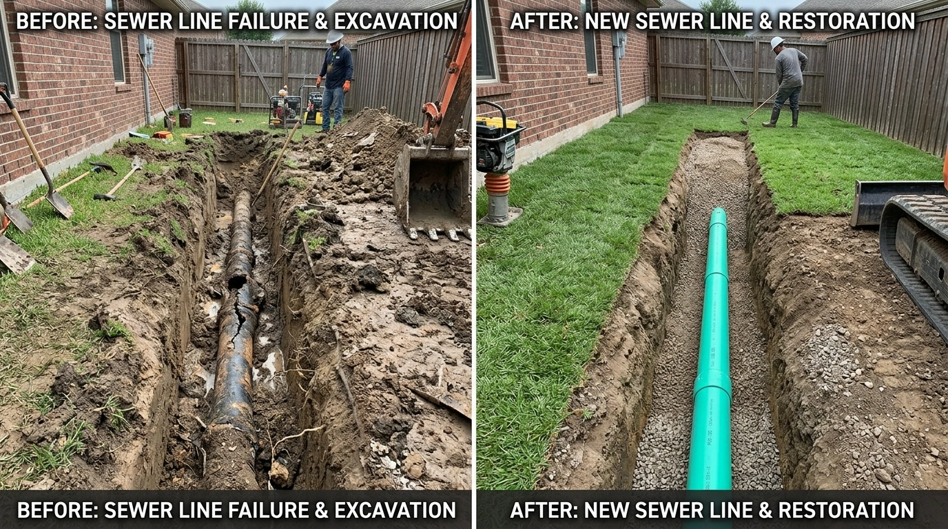 Before and After Sewer Line Repair and Replacement in Jacksonville FL - CIPP Trenchless Lining by Cummer Jack Plumbing