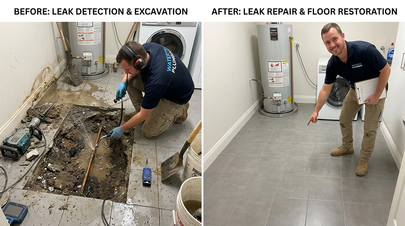 Slab Leak Detection and Repair Before and After in Jacksonville FL — Acoustic Detection, Targeted Slab Access, and Pipe Rerouting by Cummer Jack Plumbing