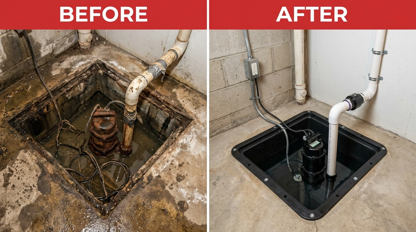 Before and After Sump Pump Repair and Replacement in Jacksonville FL by Cummer Jack Plumbing