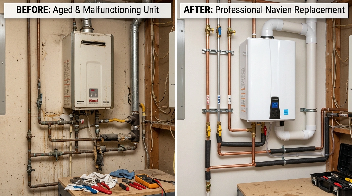 Tankless Water Heater Repair and Replacement Before and After - Jacksonville FL - Cummer Jack Plumbing